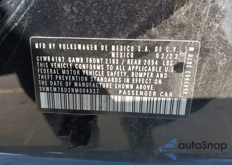 2022 Volkswagen Jetta 1.5T Se from USA, damaged, VIN 3VWEM7BU2NM004927